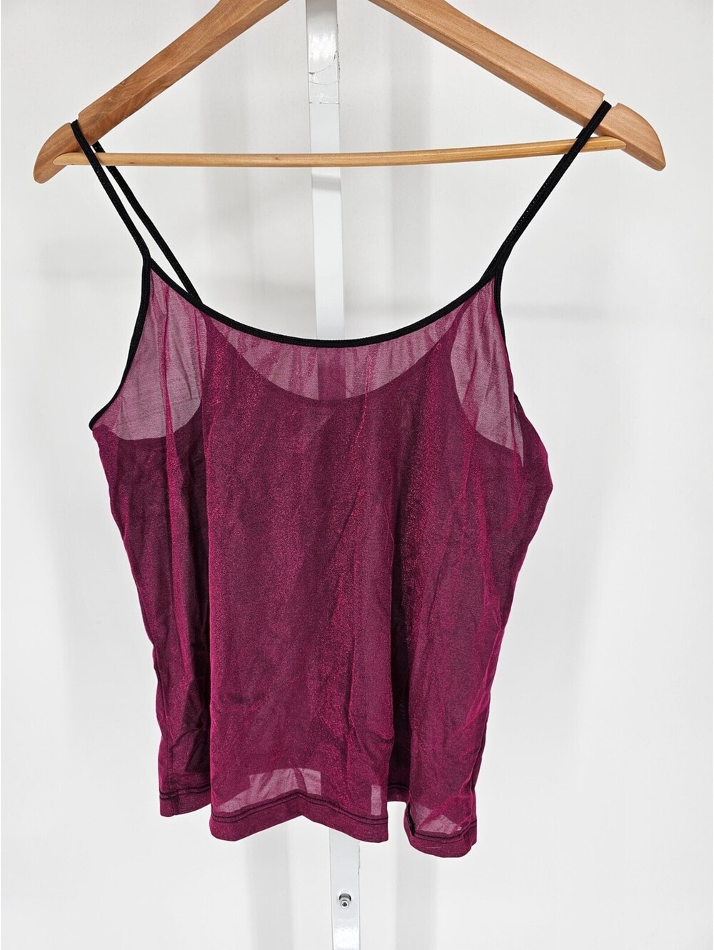 Vintage Y2K Guess Womens Sz L Semi Sheer Camisole Glitter Purple Black